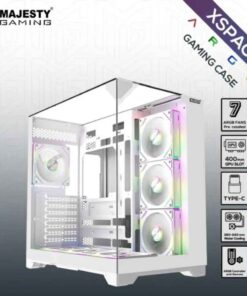 كيس ماجستي كمبيوتر Majesty XSPACE أبيض – 7 مراوح ARGB، واجهة USB-C، تصميم احترافي وتبريد فائق