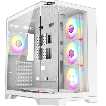 Majesty Mid Mavira PC Case White Color 7fan Argb Front Panel USB 3.0, USB 2.0, C Type connector And Audio Ports