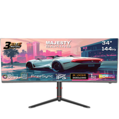 شاشة ألعاب منحنية 34 بوصة 4K 144Hz Nano IPS من Majesty – موديل MAS1-14434C