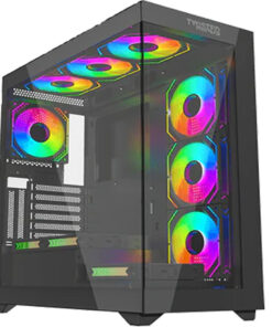 كيس ألعاب Twisted Minds Quantum – زجاج حراري، 2 مروحة ARGB، دعم USB 3.0 وType‑C، متوافق مع اللوحة الأم